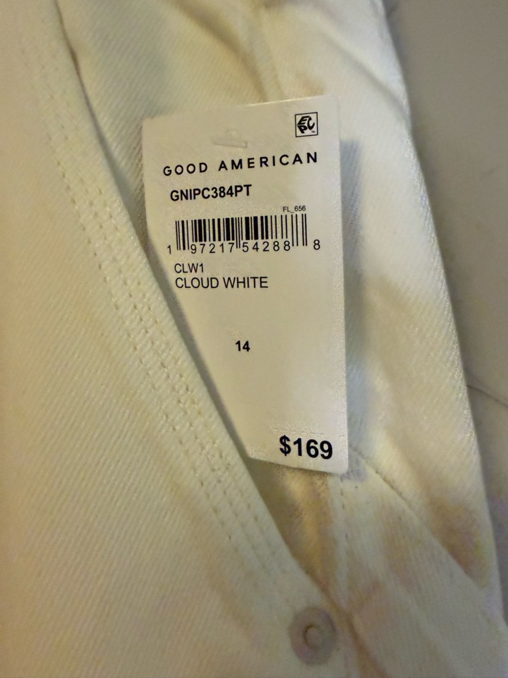 Good American Petite 90s Relaxed Wide Straight Jeans Cloud White Sz 14/32 - Picture 10 of 13